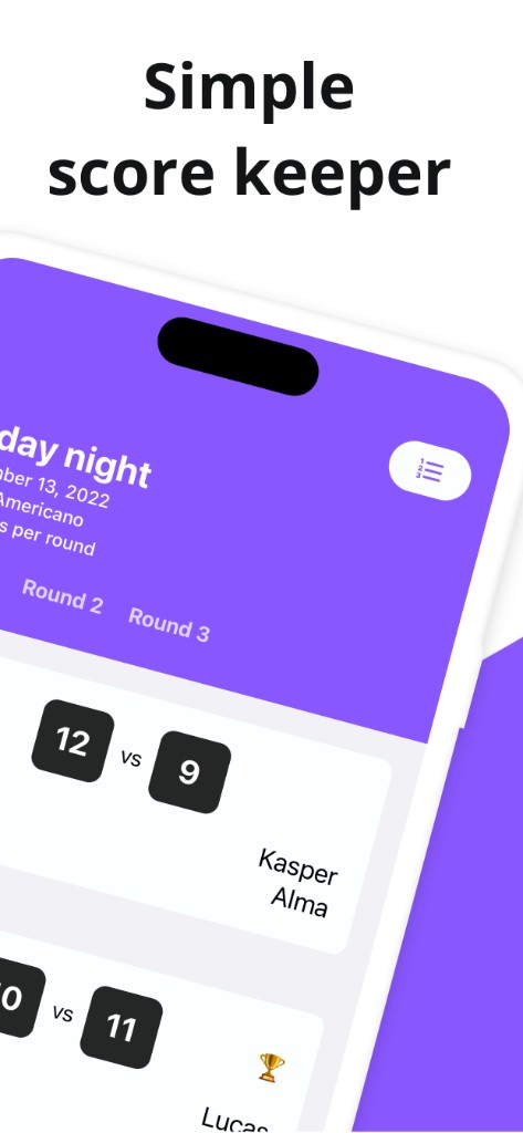 Score entry screen with rounds and match results